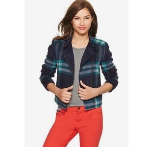 Gap Cropped plaid moto jacket wool blend size Small